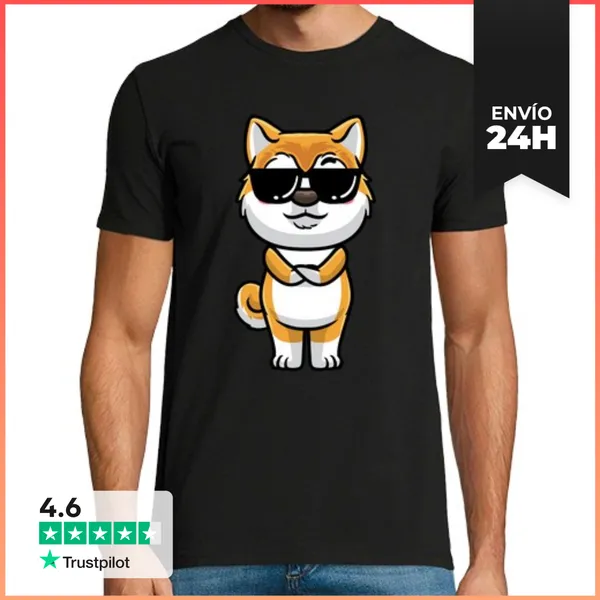 Camiseta Hombre Clásica Perro Akita Inu Con Gafas De Sol