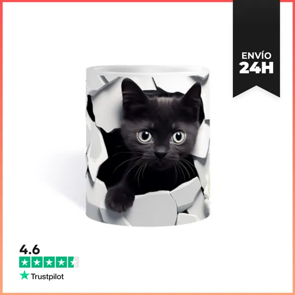 Taza Gato Negro Saliendo De Una Pared Gatito LaTostadora