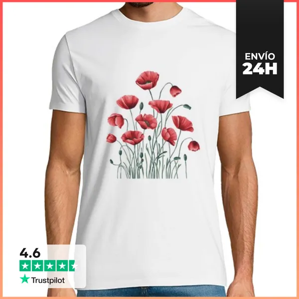 Camiseta Hombre Clásica Amapola Roja Amapolas Botánicas Amapola