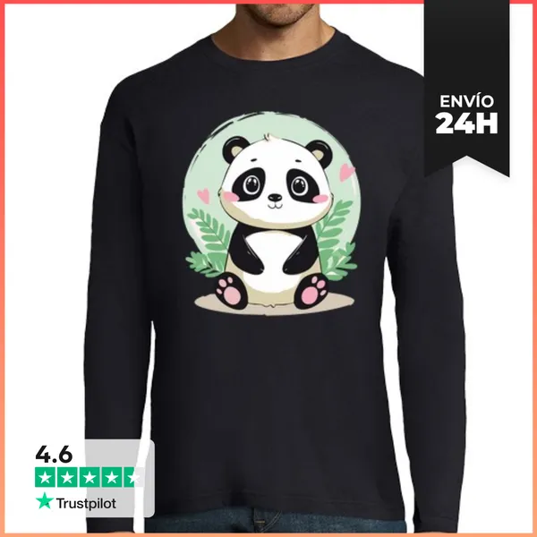 Camiseta Hombre Manga Larga Panda Kawaii LaTostadora