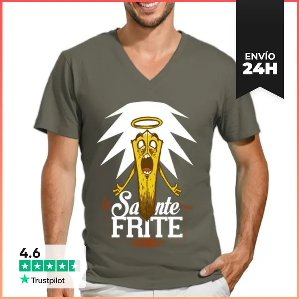 Camiseta Hombre, Cuello Pico Santos Fritos - Hombres / Verde