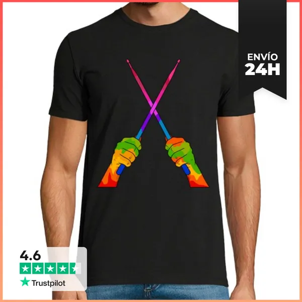 Camiseta Hombre Clásica Baterista Creativo Color Batería Rock And