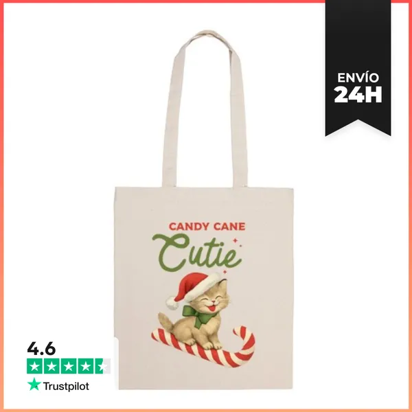 Bolsa De Tela CANDY CANE CUTIE XMAS CAT LaTostadora
