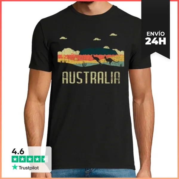 Camiseta Hombre Clásica Canguro De Salto Vintage Día De Austral