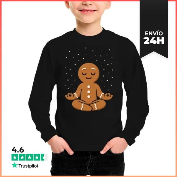 Camiseta Manga Larga Para Niños Meditación Zen Navideña