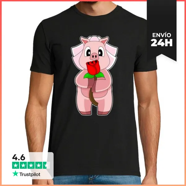 Camiseta Hombre Clásica Cerdo Novia Rosa Boda LaTostadora