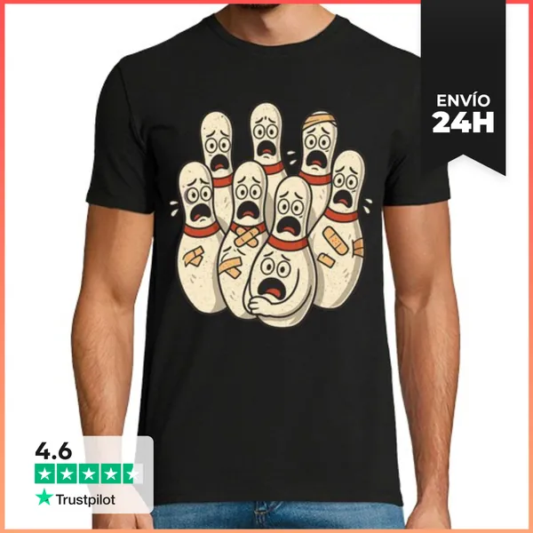Camiseta Hombre Clásica Bolos Asustados Humor Bowling LaTostadora