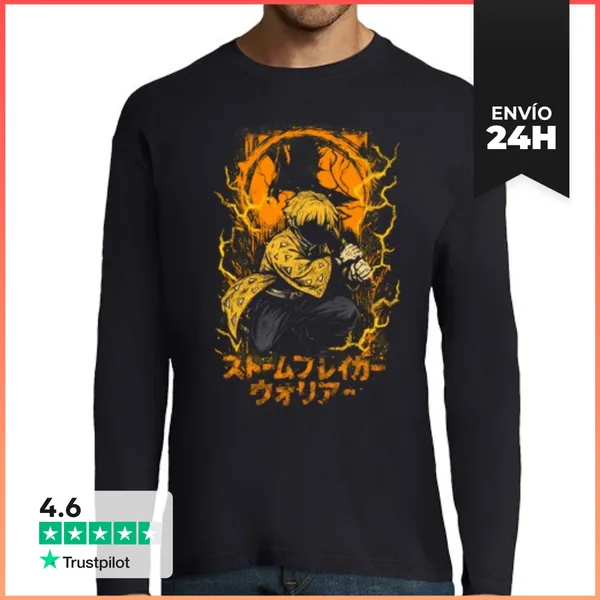 Camiseta Hombre Manga Larga Arte Samurái Zen Del Trueno