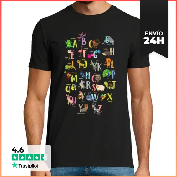 Camiseta Hombre Clásica Animales Del Alfabeto Lindos Abecedario