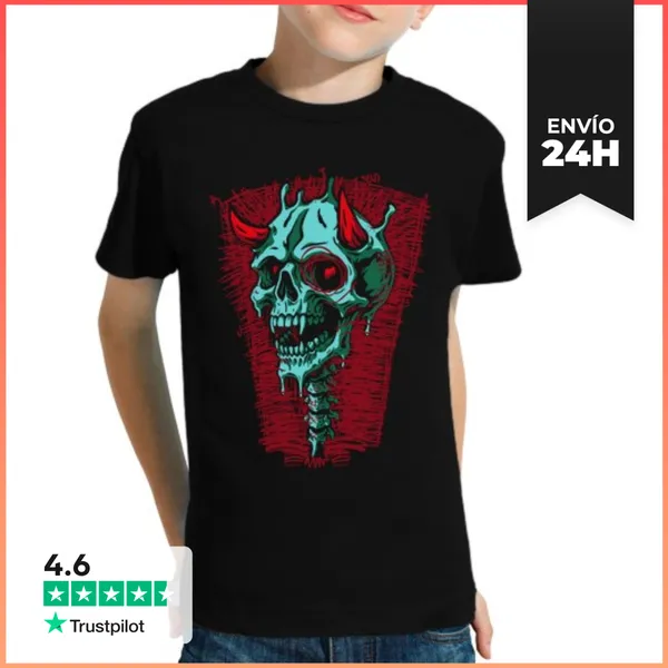 Camiseta Clásica Para Niños Craneo Con Lineas Rojas LaTostadora