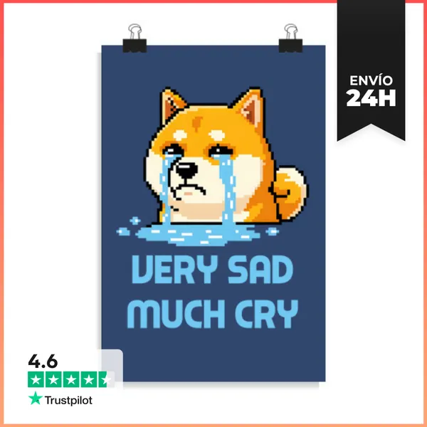 Póster Vertical Muy Triste Mucho Llanto - Perro Shiba Inu Meme