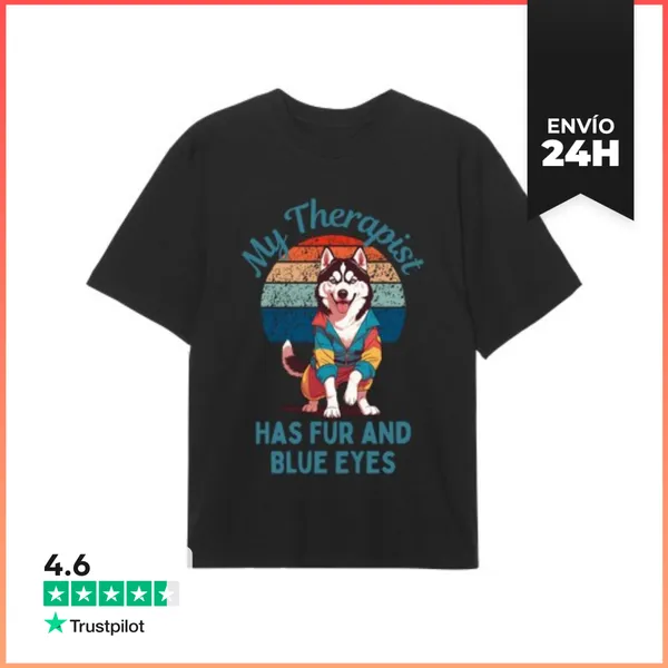 Camiseta Oversize Perro Husky Ojos Azules Regalo Lindo Para Dueño