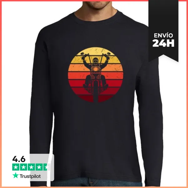 Camiseta Hombre Manga Larga Moto Choper Retro Atardecer - Motero