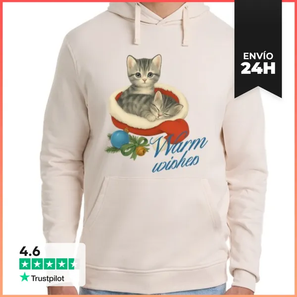 Sudadera Unisex Con Capucha WARM WISHES XMAS CATS LaTostadora