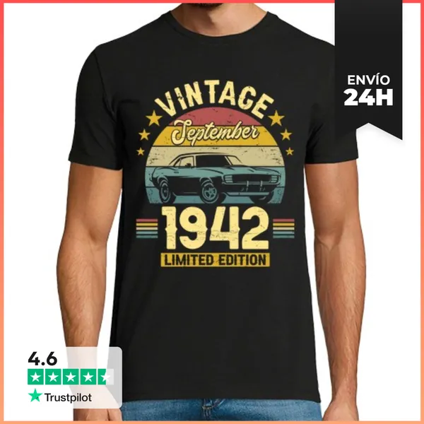 Camiseta Hombre Clásica Septiembre 1942 80 Años Cumpleaños