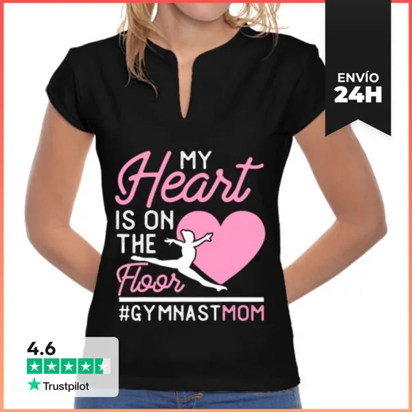 Camiseta Mujer Cuello Mao Mamá De Gimnasia Mi Corazón Está En El