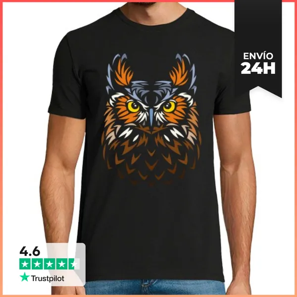 Camiseta Hombre Clásica Tribal Frontal Buho LaTostadora