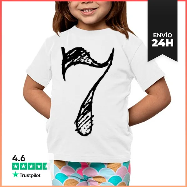 Camiseta Clásica Para Niños Figura 7 Número 7 Gigante Manuscrita