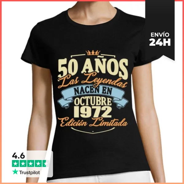 Camiseta Mujer Clásica 50 Años - Nacen En Octubre 1972