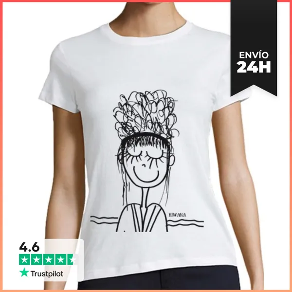 Camiseta Mujer Clásica Mujer, Manga Corta, Blanca, Calidad