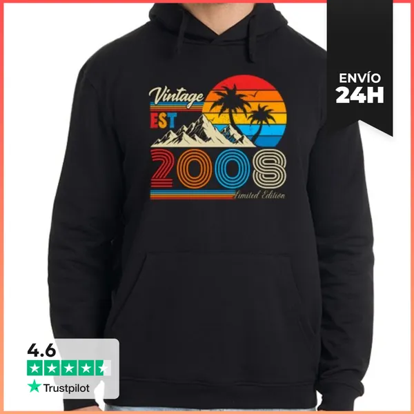Sudadera Unisex Con Capucha Vintage 2008 Estilo Retro Palmeras