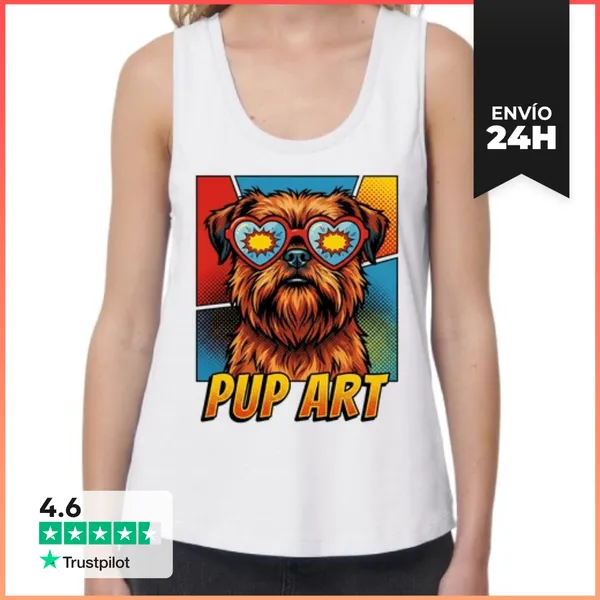 Camiseta Mujer Sin Mangas, Loose Fit Perro Retro Brussels Griffon