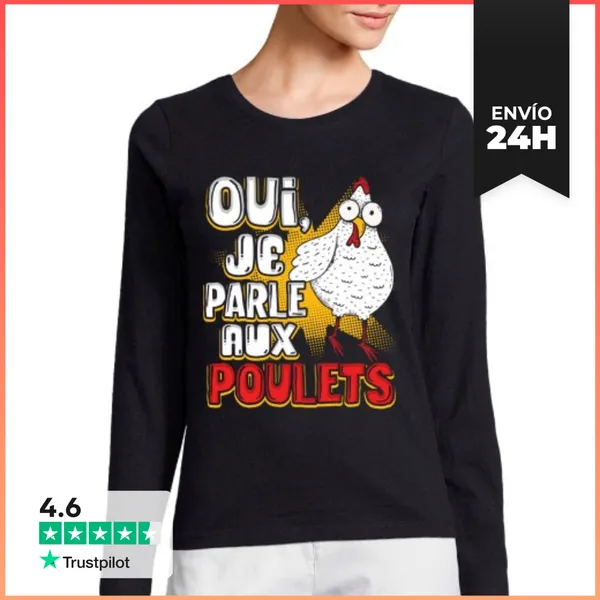 Camiseta Mujer Manga Larga Gallina De Gallina De Corral Sí Estoy