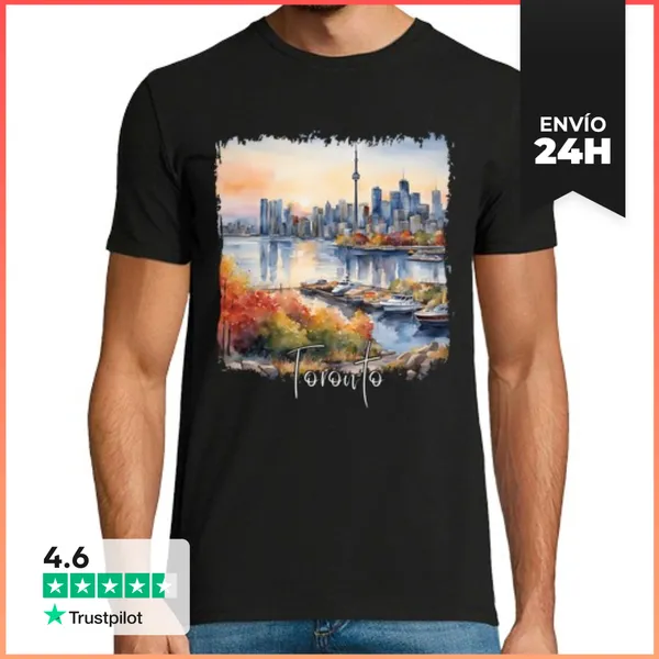 Camiseta Hombre Clásica Acuarela De Toronto, Toronto Canadá