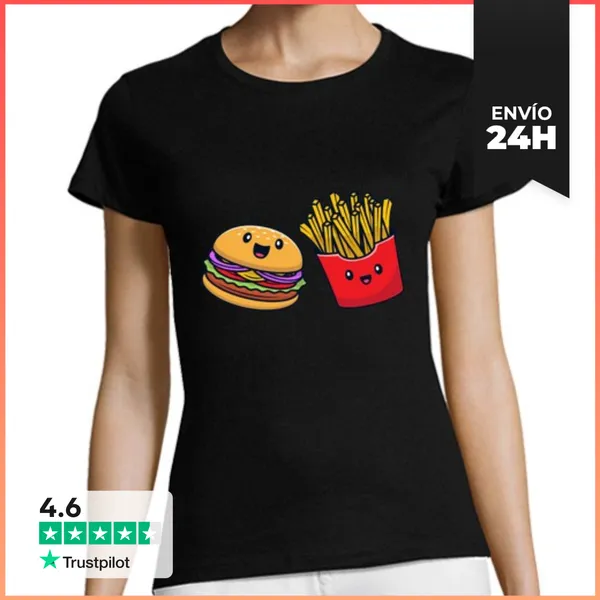 Camiseta Mujer Clásica Mejores Amigos Para Siempre Hamburguesa