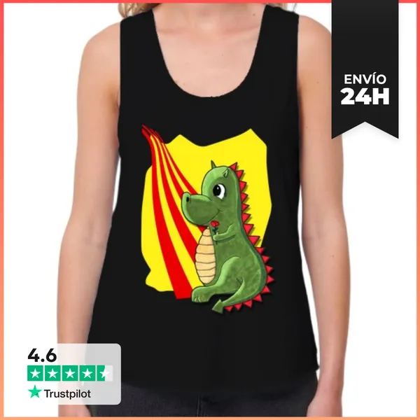 Camiseta Mujer Sin Mangas, Loose Fit Drac De Sant Jordi Amb Rosa