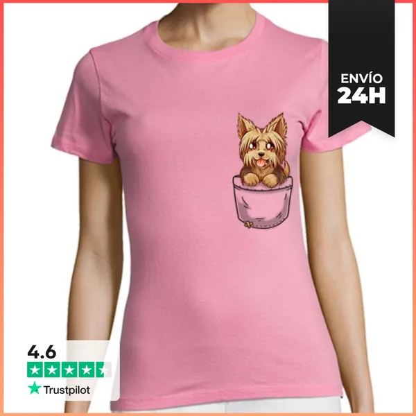 Camiseta Mujer Clásica Bolsillo Perrito Yorkshire Yorkshire Lindo