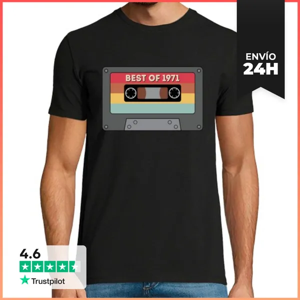 Camiseta Hombre Clásica Casete Vintage Lo Mejor De 1971