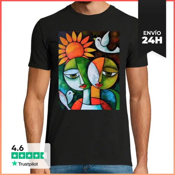 Camiseta Hombre Clásica Unidad Abstracta En Tonos Vibrantes