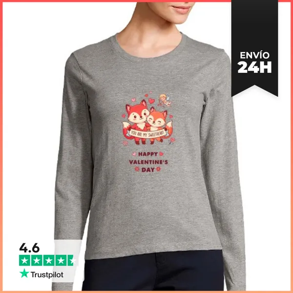 Camiseta Mujer Manga Larga Feliz Día De San Valentín Zorros