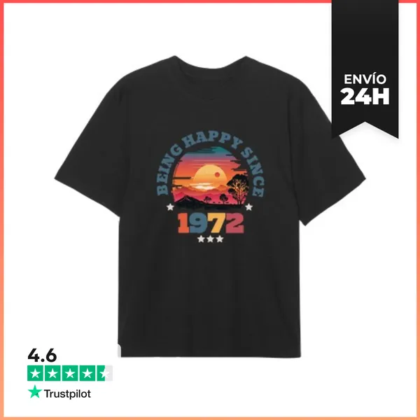 Camiseta Oversize Vintage Sunset Being Happy Since 1972 Birthday