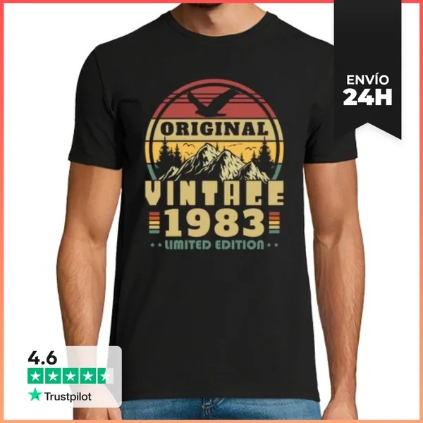 Camiseta Hombre Clásica 1983 Vintage Retro Regalo Cumpleaños