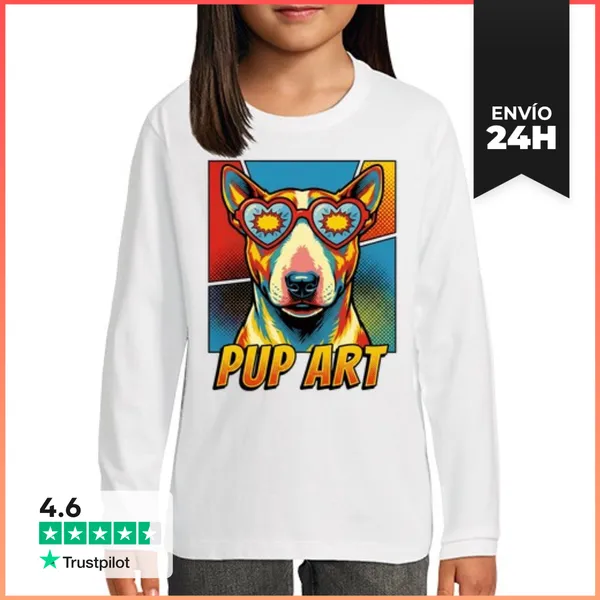 Camiseta Manga Larga Para Niños Perro Bull Terrier Retro Pop Art