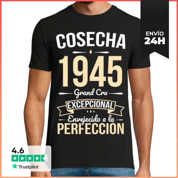 Camiseta Hombre Clásica 80 Cumpleanos Cosecha 1945 Grand Cru