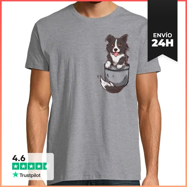 Camiseta Hombre Clásica Bolsillo Lindo Perro Border Collie -