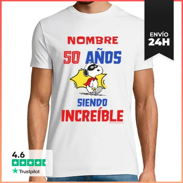 Camiseta Hombre Clásica Snoopy 50 Años Siendo Increible