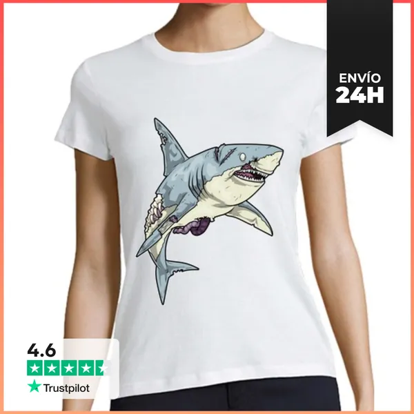 Camiseta Mujer Clásica Tiburón Halloween Zombie LaTostadora