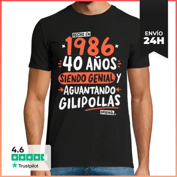 Camiseta Hombre Clásica 1986 40 Años Siendo Genial Y...