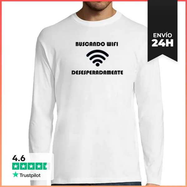 Camiseta Hombre Manga Larga CAMISETA BUSCANDO WIFI LaTostadora