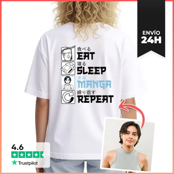 Camiseta Mujer Boxy Efecto Manga Camiseta Oversize Eat Sleep