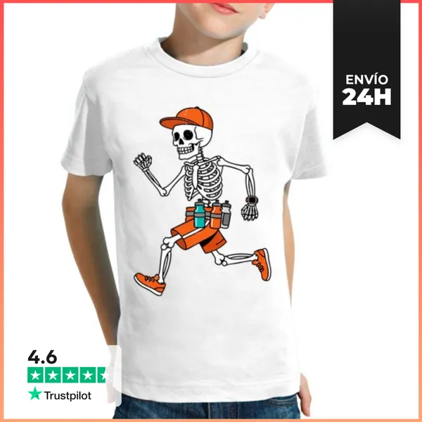 Camiseta Clásica Para Niños Maratón Por Un Esqueleto Corriendo