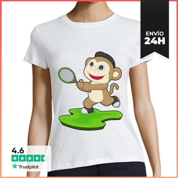 Camiseta Mujer Clásica Raqueta De Tenis De Mono LaTostadora