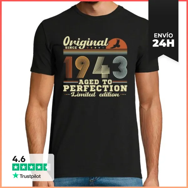 Camiseta Hombre Clásica 1943 Vintage Regalo De Cumpleaños Retro