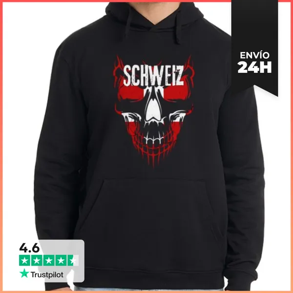 Sudadera Unisex Con Capucha Calavera Suiza, Bandera Suiza Grunge