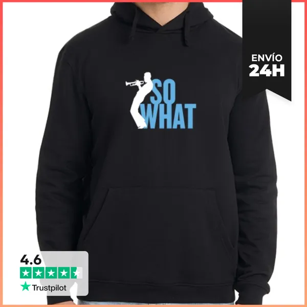 Sudadera Unisex Con Capucha Miles Davis, So What Azul Y Blanco.