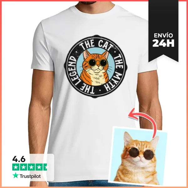 Camiseta Hombre Clásica Efecto Cartoon Camiseta The Cat The Myth